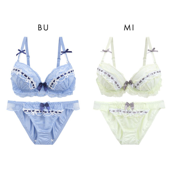 ピュアシェリ シアーフリル リボン通し ブラセット ABCD ブラジャー ショーツ セット 大きいサイズ 谷間 L字 脇寄せ PURECHERIE