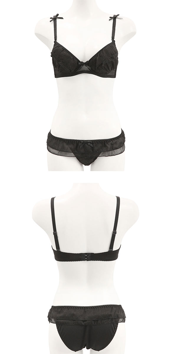 ピュアシェリ ラメシフォンフリル ノンワイヤー ブラセット M L LLブラジャー ショーツ セット ワイヤレス 大きいサイズ PURECHERIE