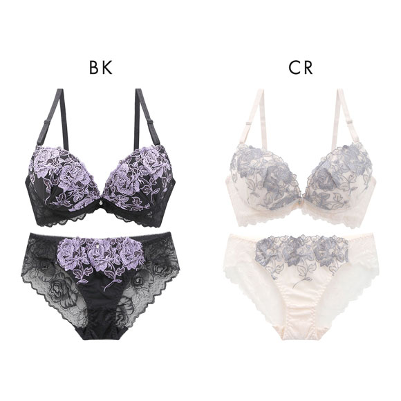 エクラ 脇高 ラメローズレース ブラセット BCD65-85 ブラジャー ショーツ セット 脇肉 谷間 脇寄せ ECLAT