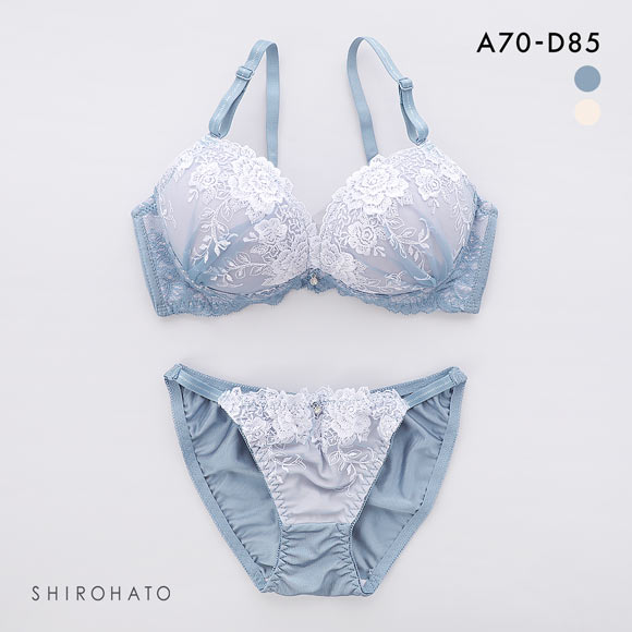 ピュアシェリ 脇高 アンティーク花柄チュール ブラセット ABCD70-85 盛り 谷間 美胸 寄せ ブラジャー ショーツ セット PURECHERIE