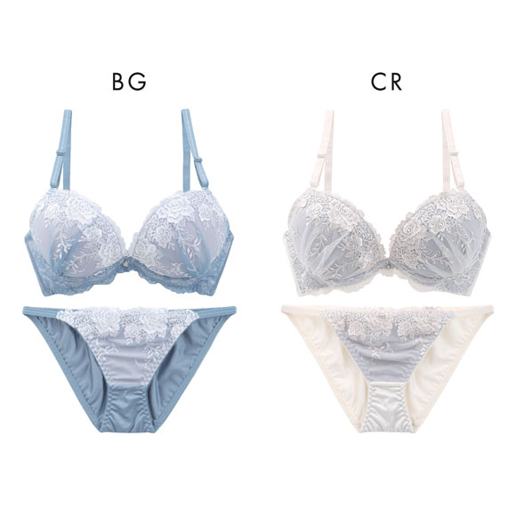 ピュアシェリ 脇高 アンティーク花柄チュール ブラセット ABCD70-85 盛り 谷間 美胸 寄せ ブラジャー ショーツ セット PURECHERIE