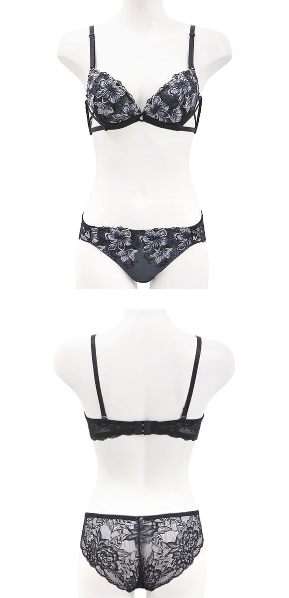 ピュアシェリ レーシーサイドクロス ブラセット ABCD ブラジャー ショーツ セット 盛り 谷間 美胸 L字 脇寄せ 総レース PURECHERIE