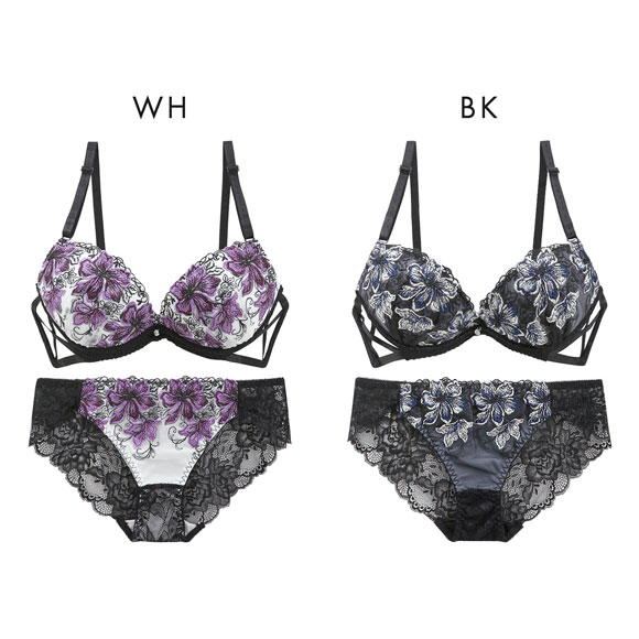 ピュアシェリ レーシーサイドクロス ブラセット ABCD ブラジャー ショーツ セット 盛り 谷間 美胸 L字 脇寄せ 総レース PURECHERIE