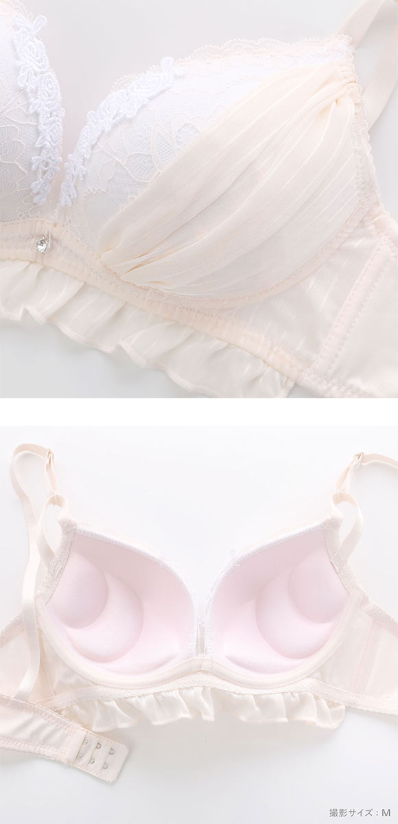 ピュアシェリ ストライプシフォン ノンワイヤー ブラセット M L LLブラジャー ショーツ 大きいサイズ 谷間 脇寄せ 盛り PURECHERIE