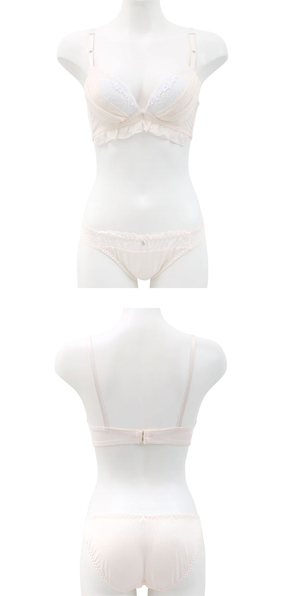 ピュアシェリ ストライプシフォン ノンワイヤー ブラセット M L LLブラジャー ショーツ 大きいサイズ 谷間 脇寄せ 盛り PURECHERIE