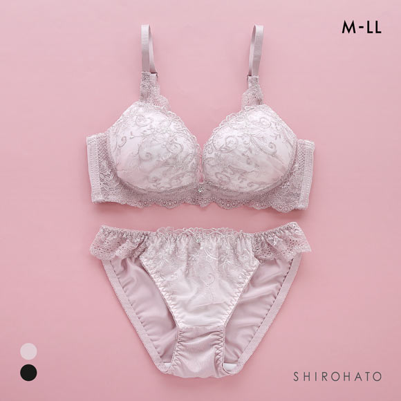 ピュアシェリ アイビーラメレース 脇高ノンワイヤー ブラセット M L LL ブラジャー ショーツ セット ワイヤレス 脇肉 PURECHERIE