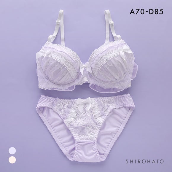 ピュアシェリ フェアリーフリル リボン通し ブラセット ABCD70-85 盛り 谷間 美胸 寄せ ブラジャー ショーツ セット PURECHERIE