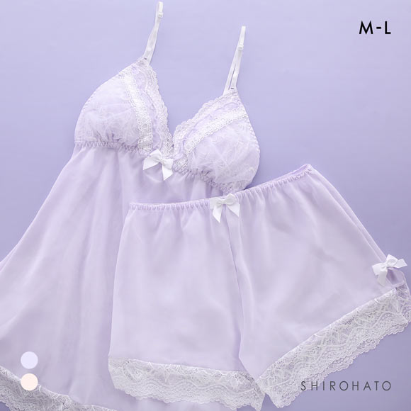 ピュアシェリ フェアリーフリル リボン通し キャミ＆タップパンツ セットアップ M L 上下セット スリップ ベビードール PURECHERIE