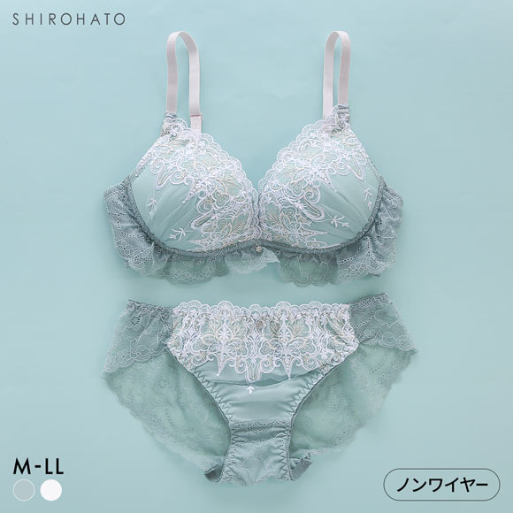 ピュアシェリ ラメ刺繍×クロステープ ノンワイヤー ブラセット M L LL ブラジャー ショーツ セット ワイヤレス 脇肉 PURECHERIE
