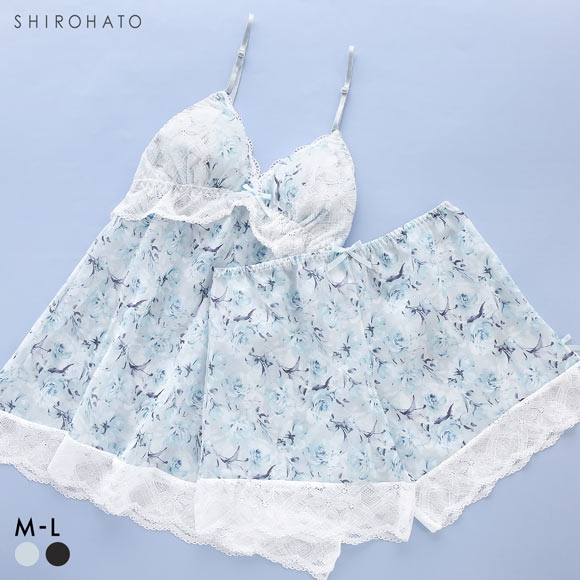 ピュアシェリ ローズプリントシフォン キャミ＆タップパンツ セットアップ M L 上下セット スリップ ベビードール PURECHERIE