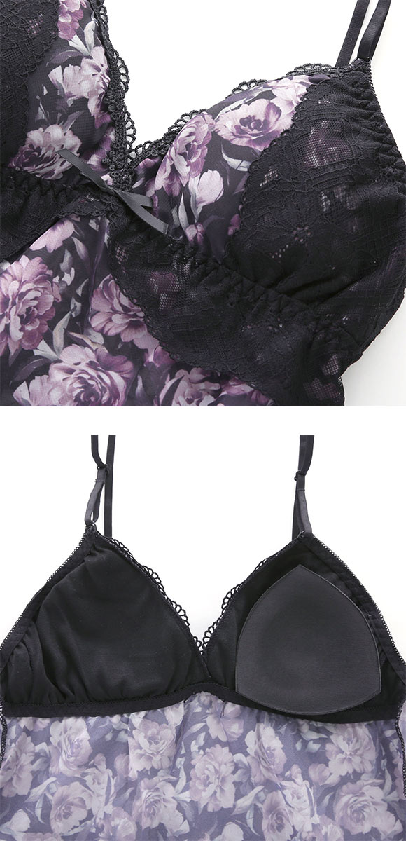 ピュアシェリ ローズプリントシフォン キャミ＆タップパンツ セットアップ M L 上下セット スリップ ベビードール PURECHERIE