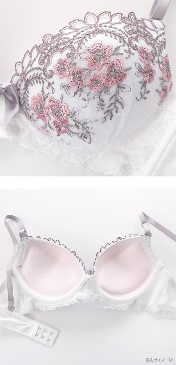 ピュアシェリ フォークロア調フラワーレース ノンワイヤー ブラセット M L LL ブラジャー ショーツ セット ワイヤレス PURECHERIE