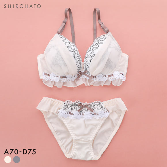 ピュアシェリ スウィートフリル リボン通し ブラセット ABCD ブラジャー ショーツ セット 谷間 L字 脇寄せ 盛り PURECHERIE