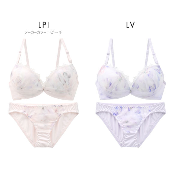 ピュアシェリ フラワープリントシフォン ブラセット ABCD70-85 ラジャー ショーツ セット 谷間 L字 脇寄せ 盛り PURECHERIE