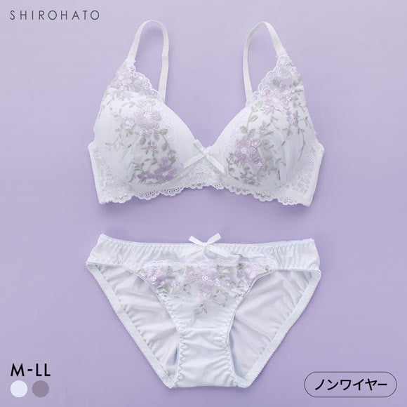 ピュアシェリ レーシーフラワー ノンワイヤー ブラセット M L LL ブラジャー ショーツ セット ワイヤレス 大きいサイズ PURECHERIE