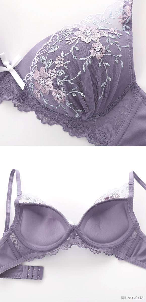 ピュアシェリ レーシーフラワー ノンワイヤー ブラセット M L LL ブラジャー ショーツ セット ワイヤレス 大きいサイズ PURECHERIE