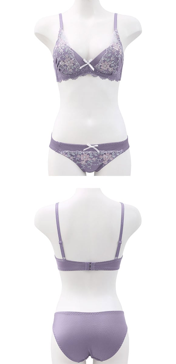 ピュアシェリ レーシーフラワー ノンワイヤー ブラセット M L LL ブラジャー ショーツ セット ワイヤレス 大きいサイズ PURECHERIE