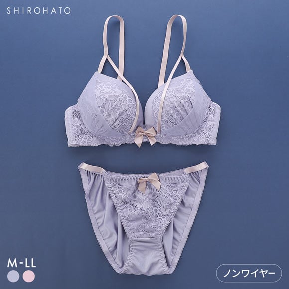 ピュアシェリ レーシークロステープ ノンワイヤー ブラセット M L LL ブラジャー ショーツ セット ワイヤレス 大きいサイズ PURECHERIE