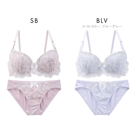ピュアシェリ フラワーシフォンラメ ブラセット ABCD 谷間 脇寄せ 盛り胸 ブラジャー ショーツ セット PURECHERIE