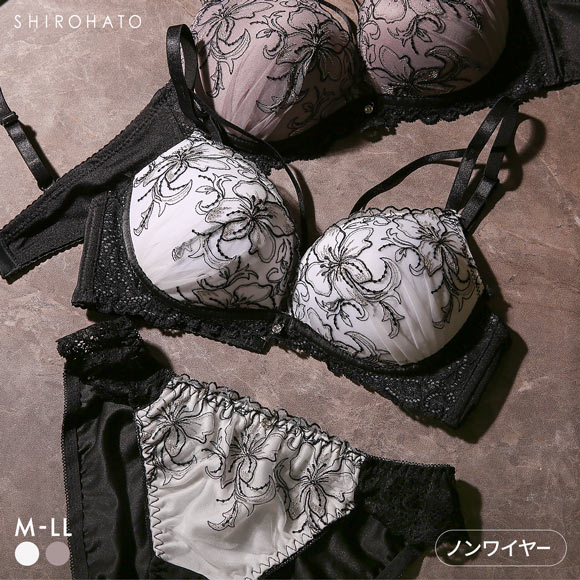 ピュアシェリ ラメ刺繍×クロステープ ノンワイヤー ブラセット M L LL