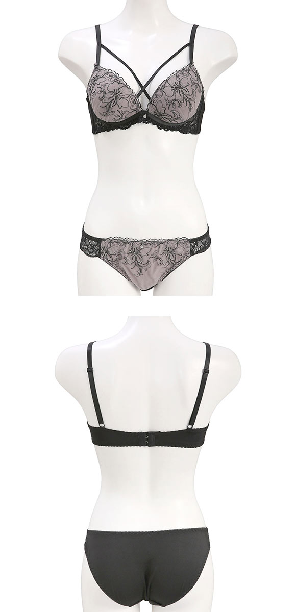 ピュアシェリ ラメ刺繍×クロステープ ノンワイヤー ブラセット M L LL ブラジャー ショーツ セット ワイヤレス 脇肉 PURECHERIE