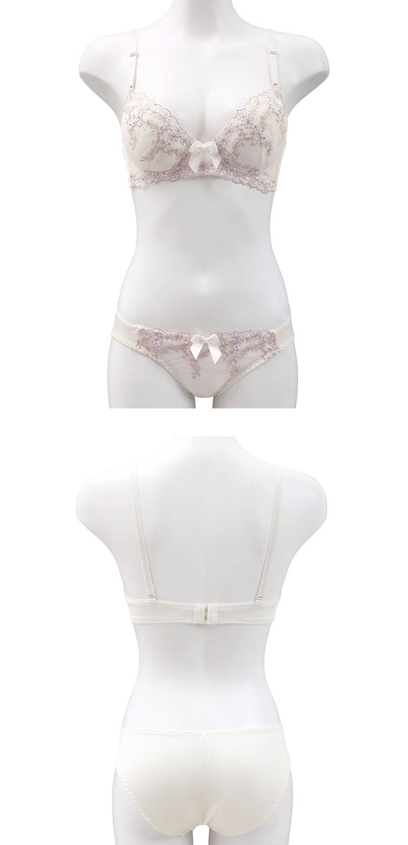 ピュアシェリ 4色小花チュールレース ノンワイヤー ブラセット M L LL ブラジャー ショーツ セット ワイヤレス PURECHERIE