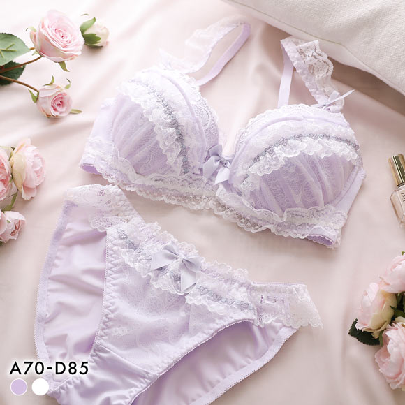 ピュアシェリ 脇高 ハーフレースリボン ブラセット ABCD 谷間 盛り 脇寄せ ブラジャー ショーツ セット PURECHERIE