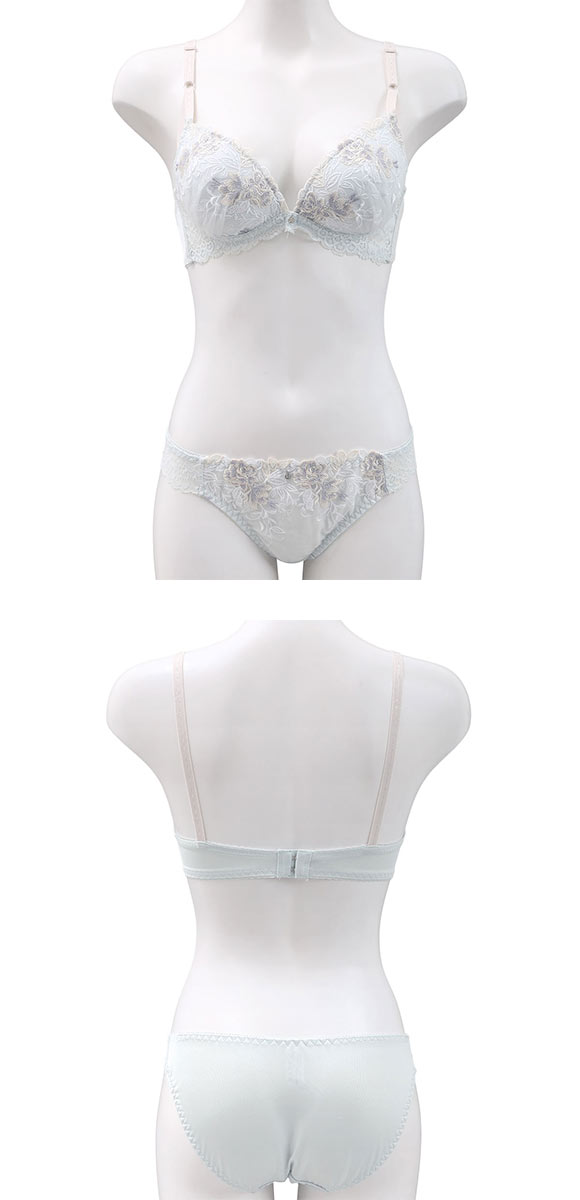 ピュアシェリ 3色小花チュールレース ノンワイヤー ブラセット M L LL ブラジャー ショーツ セット ワイヤレス PURECHERIE