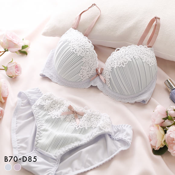 ピュアシェリ 脇高 ロマンティックプリーツ ブラセット BCD 谷間 盛り 脇寄せ ブラジャー ショーツ セット PURECHERIE