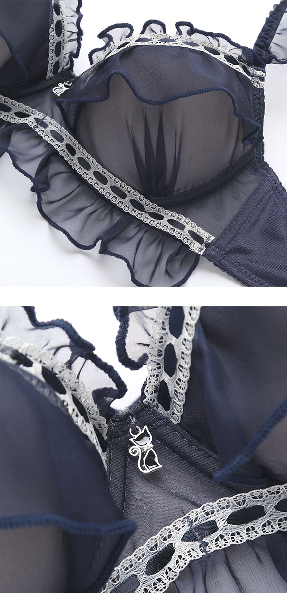 ライクキャットシリーズ 脇高 シフォンリボン通し ブラセット ABCD 脇肉 谷間 盛り 脇寄せ バストアップ ブラジャー ショーツ Like Cat Series