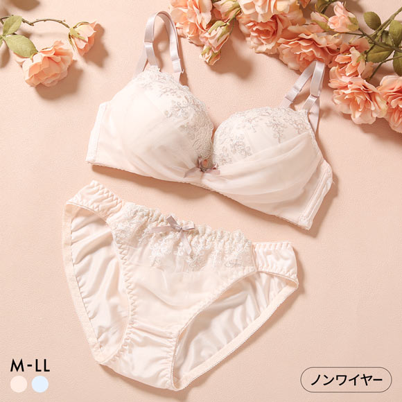 ピュアシェリ ラメ入りチュール×ハーフ ノンワイヤー ブラセット M L