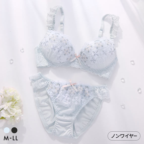 ピュアシェリ ガーリーフラワー ノンワイヤー ブラセット M L LL