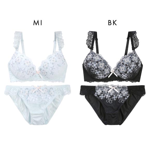 ピュアシェリ ガーリーフラワー ノンワイヤー ブラセット M L LL ブラジャー ショーツ セット ワイヤレス PURECHERIE