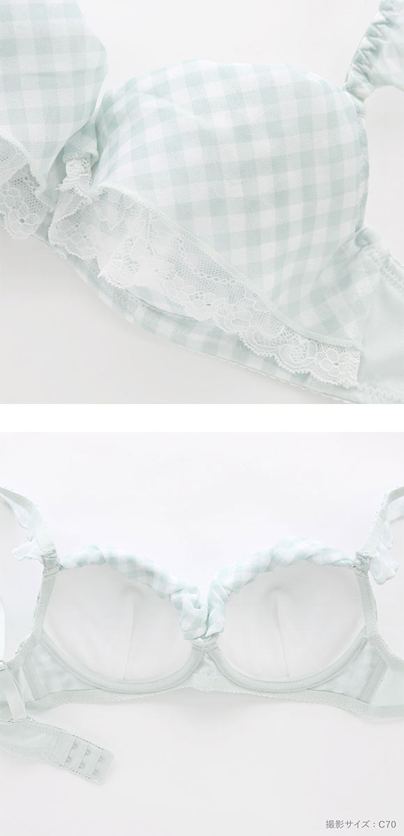 ピュアシェリ ギンガムチェックシフォンフリル ブラセット ABCD 盛り 谷間 ブラジャー ショーツ セット PURECHERIE