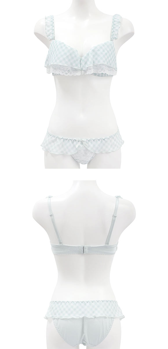 ピュアシェリ ギンガムチェックシフォンフリル ブラセット ABCD 盛り 谷間 ブラジャー ショーツ セット PURECHERIE