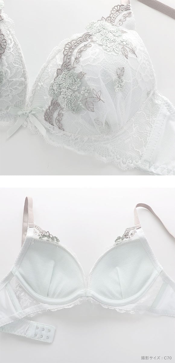 ピュアシェリ ストレッチレース×花柄チュール ブラセット BCD 谷間 L字 脇寄せ 盛り胸 ブラジャー ショーツ セット PURECHERIE