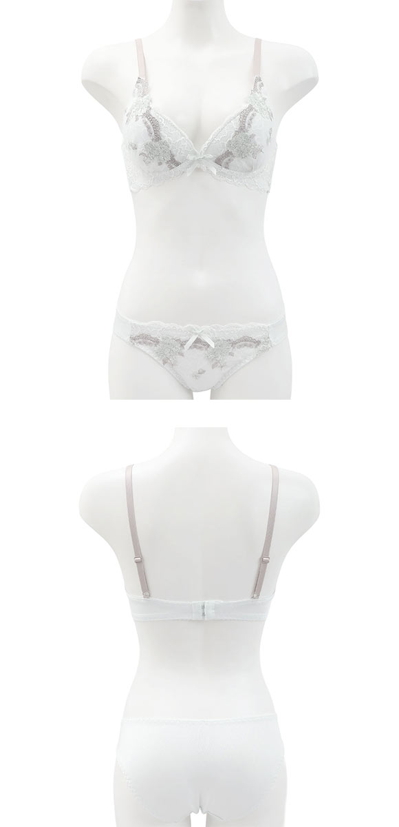 ピュアシェリ ストレッチレース×花柄チュール ブラセット BCD 谷間 L字 脇寄せ 盛り胸 ブラジャー ショーツ セット PURECHERIE