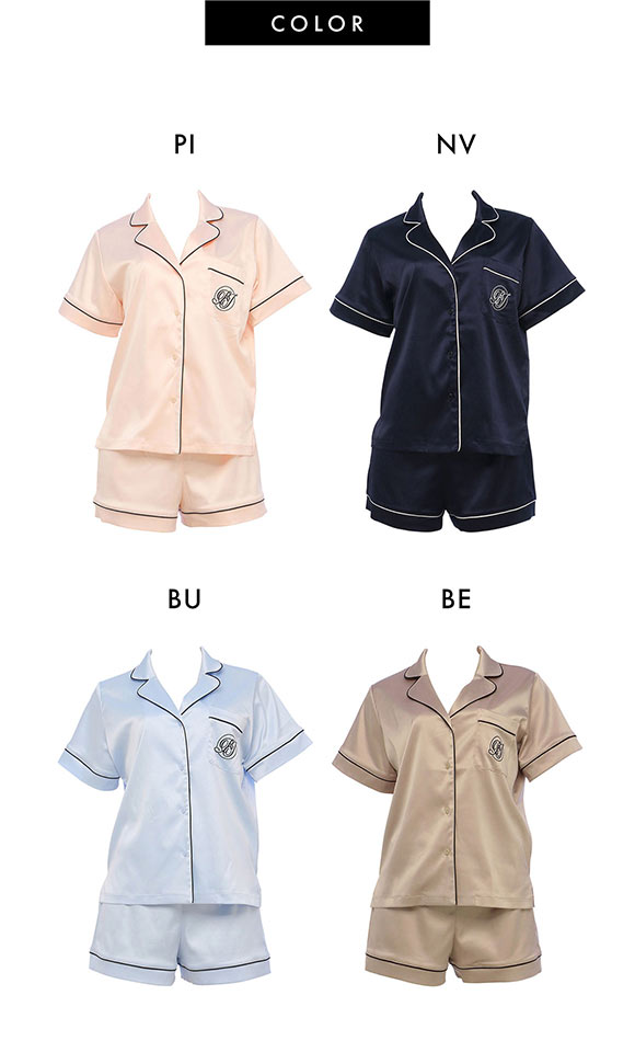 ラヴィジュール RAVIJOUR サテンシャツ ショートスリーブ セットアップ ルームウェア 半袖 パジャマ ナイトウェア