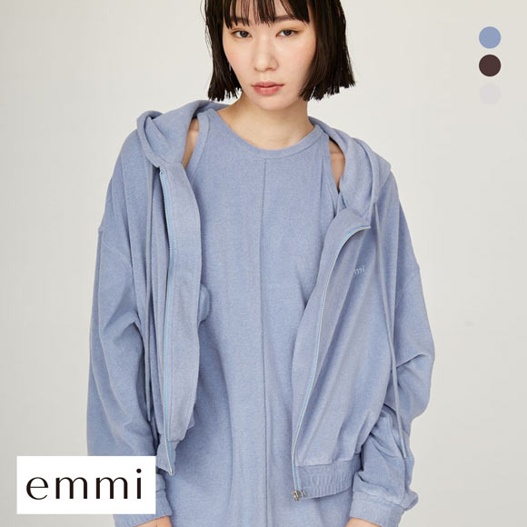 emmi フード付きライトブルーアウター エミ フード付き2wayボンバーブルゾン emmi | SHIROHATO(白鳩)