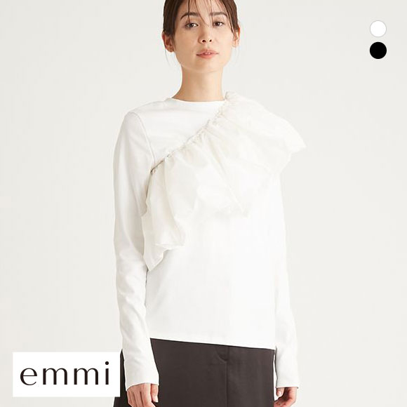 エミ フリル付きロングスリーブTシャツ emmi