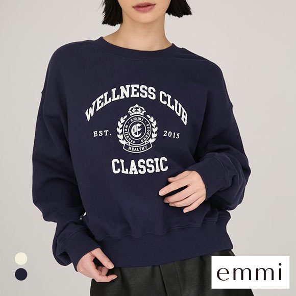 エミ ONLINE限定カラー カレッジロゴスウェットトップス emmi