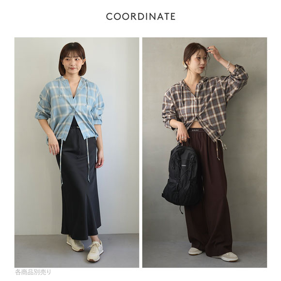 エミ チェックフーディーシャツ emmi