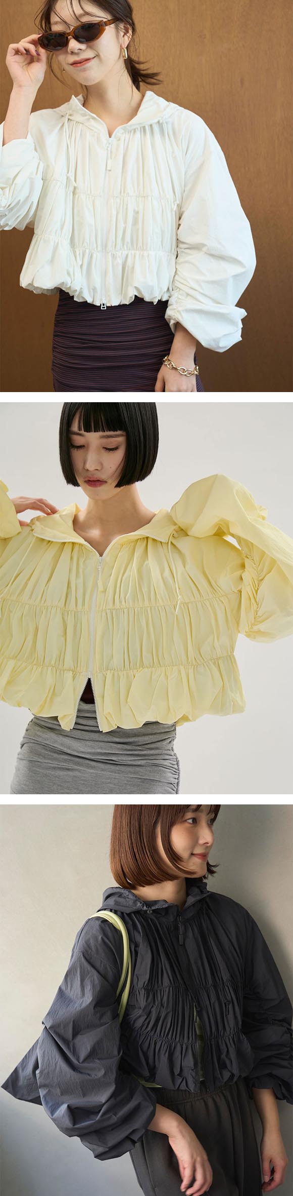 エミ Movique シャーリングブルゾン 撥水 UVカット 接触冷感 emmi