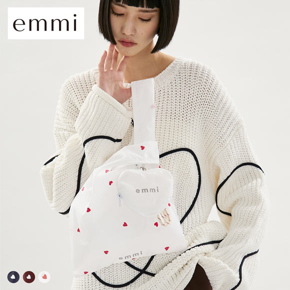 エミ HEART プリントハートチャーム付きエコバッグ emmi