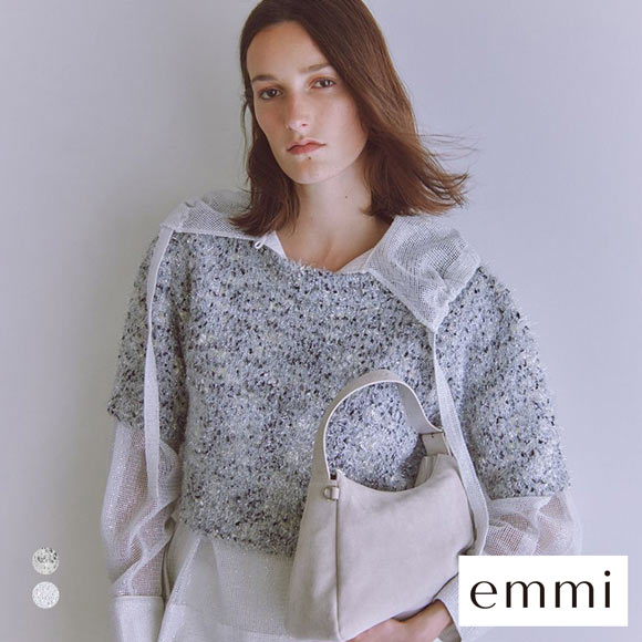 エミ ラメフェザーハーフスリーブニットトップス emmi