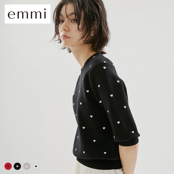 エミ HEART eco ハーフスリーブハートジャガードニット アンサンブル可能 emmi