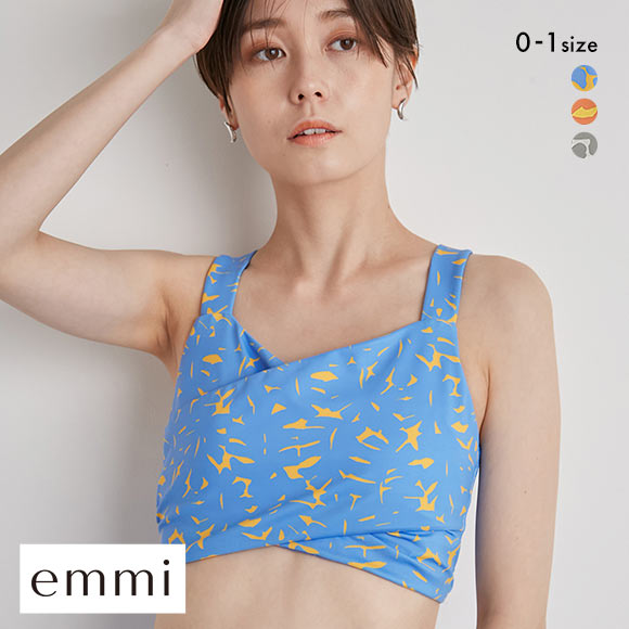 エミ WELLNESS&TRAINING ボタニカルアートプリントブラトップ ブラジャー ノンワイヤー スポーツブラ emmi