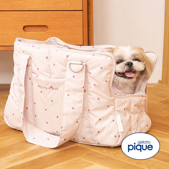 ジェラートピケ CAT&DOG ストロベリー柄キルティングキャリーバック ジェラピケ gelato pique