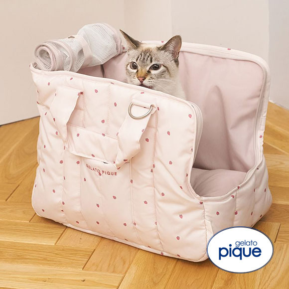 ジェラートピケ CAT&DOG ストロベリー柄ミニサイズキャリーバッグ ジェラピケ gelato pique