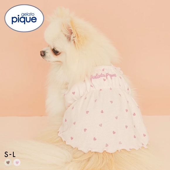 ジェラートピケ CAT&DOG Valentine ハート柄フリルワンピース ジェラピケ gelato pique